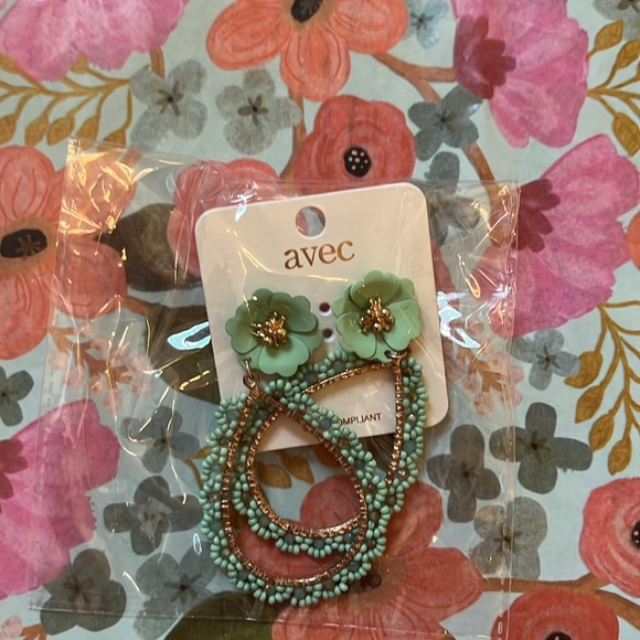 Mint Teardrop Drop Flower Post Earrings - Picture 10 of 10